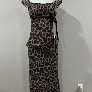 Leopard Print Dress with Black Ribbon